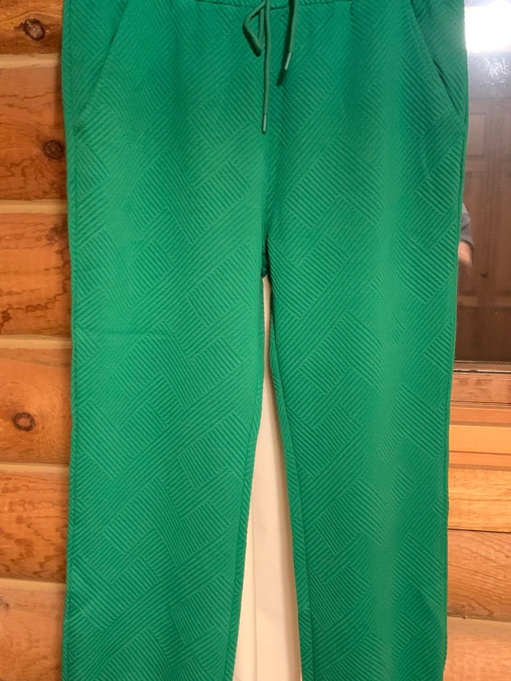 Green Textured Drawstring Women's Pants by See N Be Seen